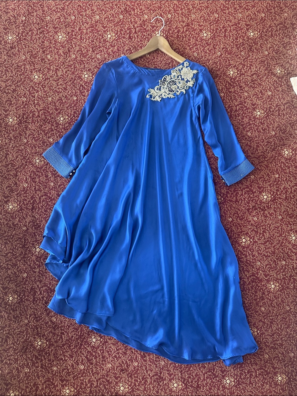 Limelight Royal Blue Embroidered A-Line Dress- Pakistani
